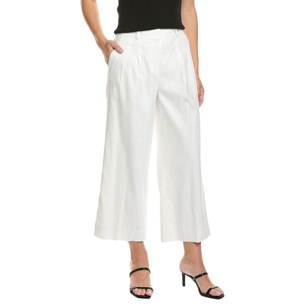 Brooks Brothers Womens  Linen Blend Cropped Wide Leg Pant, White
